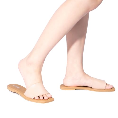 Image of FITORY Women's Slide Sandals Fashion Square Open Toe with Cushioned Footbed Slippers for Beach Size