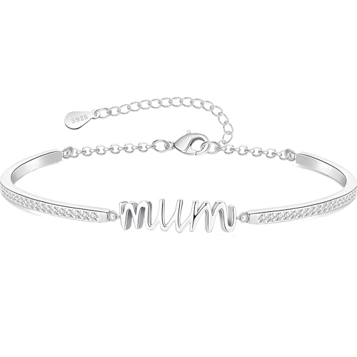 RANKEEF Mum Bracelet Mothers Day Gift Adjustable Silver Bracelet for Women Birthday Presents for Mums Sparkling Cubic Zirconia Bracelets Gift Christmas Birthdays Gifts for Mum