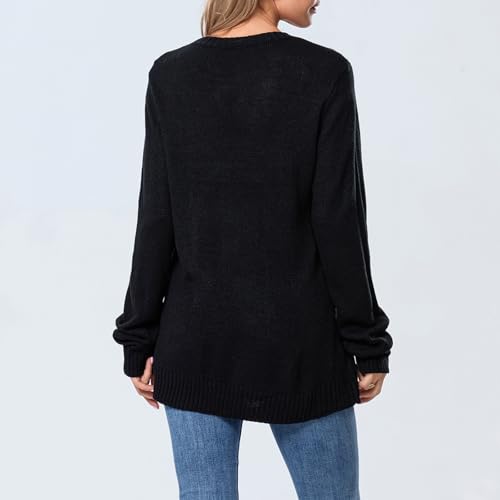 Image of Womens American Flag Sweater Long Sleeve Crew Neck Star Graphic Knit Pullover Tops Casual Loose USA Sweater