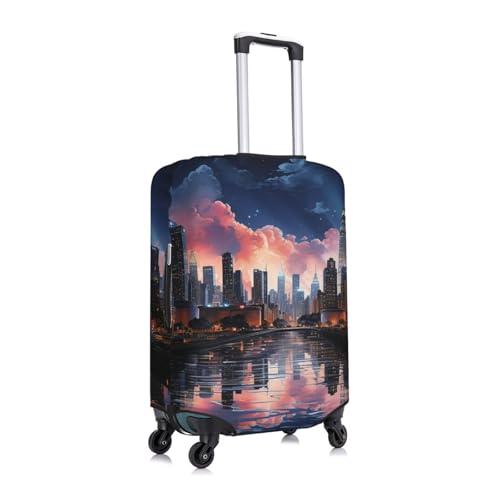 New York Cityscape Futuristic Night beautiful Elastic Travel Luggage Cover Travel Suitcase Cover for Trunk Case 19''-32'' Luggage Protective Cover3