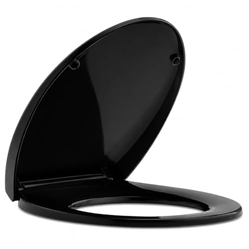 TOREOKO Toilettendeckel O-Form Schwarz 45 5x38cm WC Sitz Oval mit Verstellbaren Scharnieren Klodeckel Schnellverschluss Demontage Klobrille Toilettensitz Universal für Standard Toiletten