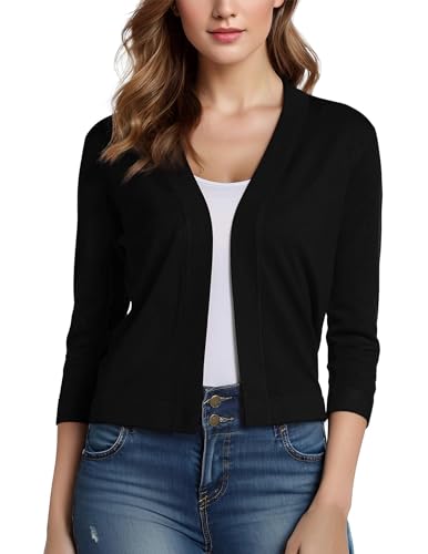 Women's Shrug Sweaters 3/4 Sleeve Cropped Cardigan Trendy Casual Open Front Jacket Coats3