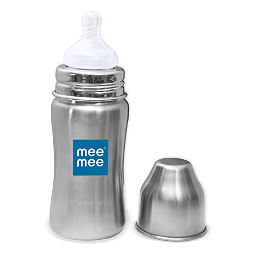 Image of Mee Mee Baby Steel Feeding Bottle 240ml | Baby Milk Bottle with Advanced Anti Colic Valve, BPA Free, Soft Silicone Teat, Wide Neck for Babies /Infants /Newborns of 0-2 Years