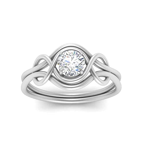 Bague solitaire en diamant et argent sterling noeud d'amour taille 47 a 70