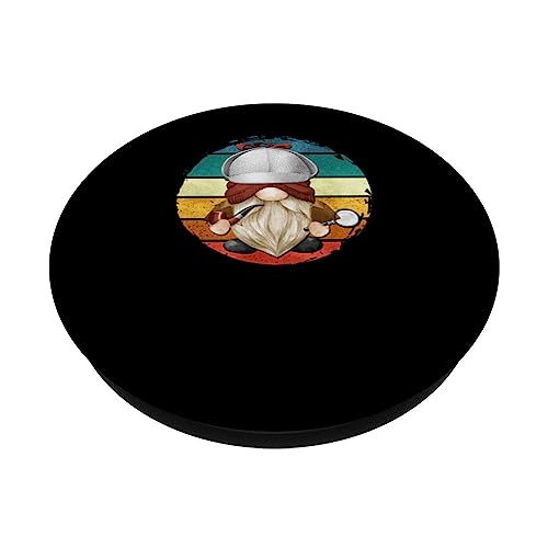 Vintage Sherlock Holmes Garden Gnome Graphic Retro Sunset PopSockets Swappable PopGrip, Black - Image 2
