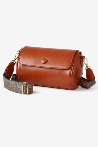 Image of Vintage Leather Crossbody Sling Bag with Decorative Patterned Strap for Daily Use, Travel & Shopping, Phone Purse with Adjustable Strap - Lightweight Casual Trendy Bag for Ladies & Girls