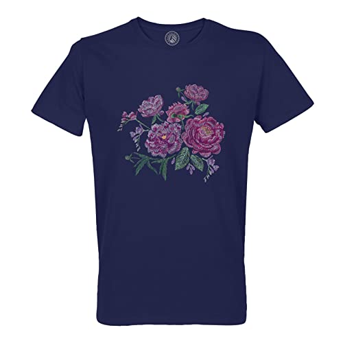 T-shirt homme col rond motif roses violettes illustration minimaliste