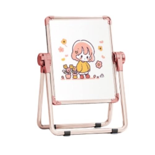 Fiyyugaお絵かきボード 折りたたみ式 両面ホワイトボード 高さ調節可能 小型黒板 大容量収納 幼稚園 家庭用 絵画 スケッチ 手芸 消せる マグネットスタンド付き (ピンク,a)