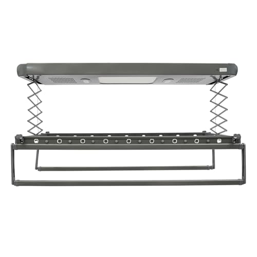 HUSPOO Drying Rack Séchoir à linge électrique extensible 220 V avec télécommande, désinfection et lumière LED, pour montage mural et au plafond, blanc,...