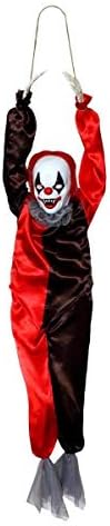 ILOVEFANCYDRESS HALLOWEEN DECORATIONS - SPOOKY HALLOWEEN DECORATIONS FOR KIDS AND PARTIES - HANGING DEMON CLOWN WITH LIGHT UP EYES, EERIE CIRCUS MUSIC, MOVING LEGS AND VOICE ACTIVATION