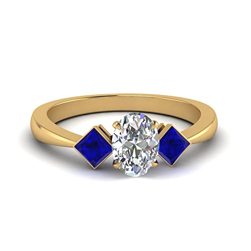 Image of Choose Your Gemstone Kite Design Diamond CZ Ring Yellow Gold Plated Oval Shape 3 Stone Engagement Rings Everyday Jewelry Wedding Jewelry Handmade Gifts for Wife US Size 4 to 12