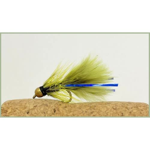 6 Pack of Mini Goldhead Olive Blue Flash Damsel Size 12, Trout Flies