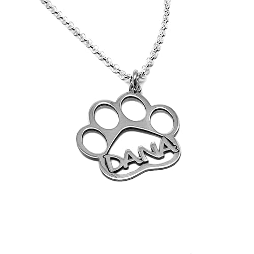 RINCON DEL ARTESANO HECHO A MANO MALAGA Joyas Personalizadas con los datos de tu Mascota, Fabricados en Plata de Ley 925/1000. Colgante Huella con Nombre. Regalo Personalizado. (Collar Huella)