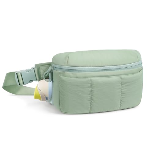 TOPEAST Waist Pack 3.5L Fanny Packs with Water Bottle Holder, Large Capacity Travel Belt Purse Anti-Theft RFID Blocking, Sage Fluffy Crossbody Sling Bag for Hiking Walking