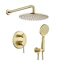 Tohlar Gold Shower Faucet System, High Pressure 10 Inches Rain Shower Head and 3-Setting handheld Spray Combo, Wall Mounted Shower Head and Handle Set, Valve Body and Trim Included