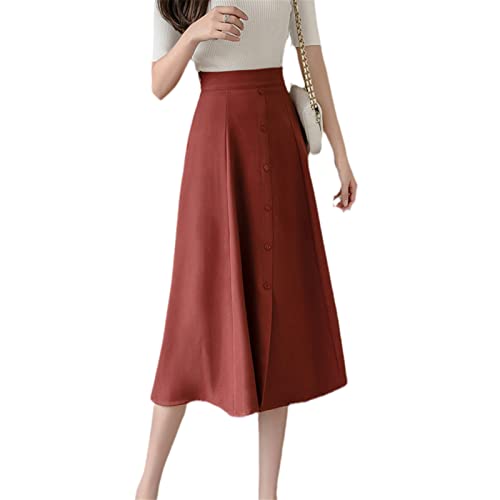 Jupe rétro pour femme idéale pour vos sorties : style taille haute boutonné rouge