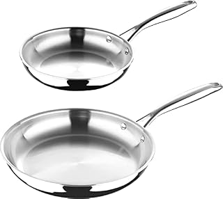 MasterPro Argent 3 Collection Nonstick Frying Pan (Set of 2, 20cm/26cm) | Stainless Steel Cooking Sauté Pan & Omelette Eggs Skillet with Soft Touch Handles | Tri Ply Cookware | Metal Utensil Safe