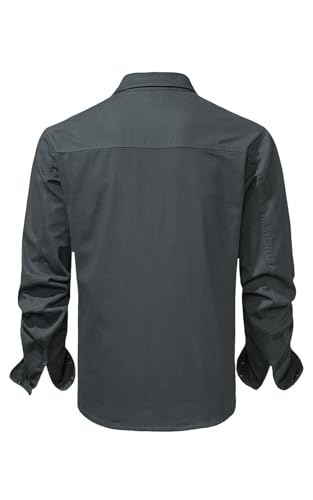 Mr.Stream Men's Washed Cotton Two Pockets Long Sleeve Work Snap Button Up Solid Corduroy Twill Shirt3