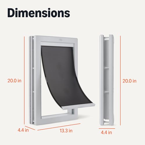 Image of Amazon Basics Adjustable Plastic Dog and Cat Door, Large, 9.5 inch x 16 inch Entrance, 20 inch x 13.3 inch x 4.5 inch, White and Grey, for Interior and Exterior Doors or Wall