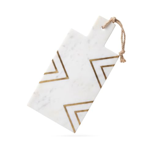 Go Home 12" x 6" White/Gold Marble Chopping Board for Prep & Serving