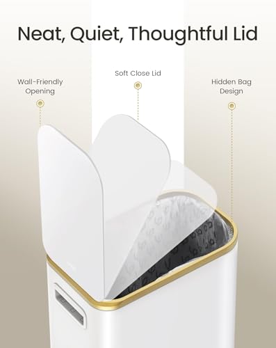 Image of Cesun Small Bathroom Trash Can with Gold Grimmed Lid & Pedal, 1.3Gal, White