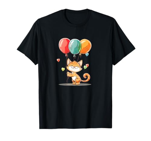 風船を持った猫 楽しいタッチの冒険 コスチューム Tシャツ