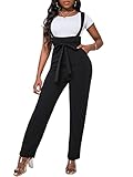 WDIRARA Women's Printed Sleeveless Suspender Overall Jumpsuit Skinny Pants Tie Waist Black S