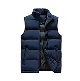Men's Winter Down Sleeveless Vest Jacket Solid Color Large Size Thermal Vest Blue XXL