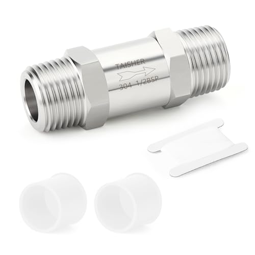 TAISHER 1PCS 304 Acero Inoxidable 1/2'BSP Macho x 1/2'BSP Macho Válvula de retención,Prevención de reflujo,Válvulas antirretorno de una vía