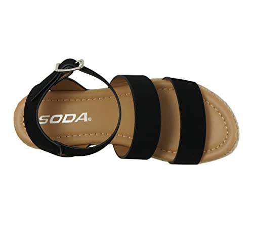 Image of Soda BRYCE-2 Kids /Children /Girls Open Toe Two Bands Espadrille Jute Platform Wedge Casual Fashion Flatform Sandals with Buckle Ankle Strap