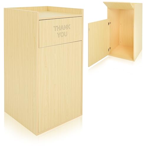 alpine restaurant trash can cabinet with tray holder - thank you trash can, commercial trash can 40 gallon garbage can cabinet for restaurants, cafeterias (oak)