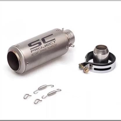 Image of SC projacter Vagary Universal Hexa Cut Slip On Motorcycle Exhaust Silencer with Removable DB Killer, Carbon Fiber Look Muffler for Bajaj TVS KTM Yamaha Suzuki Hero Bikes (Silver)