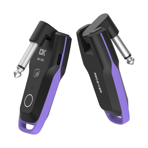 DeKode iW-10S Wireless Guitar System con baja latencia <8.5ms, rango de transmisión 100ft, duración de batería de más de 6 horas, emparejamiento automático, con conector plegable de 1/4" para guitarra eléctrica y bajo miniatura 1