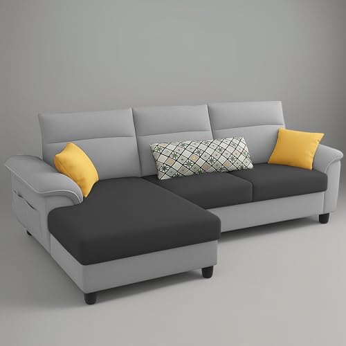 Image of Casaliving Seams LHS 4 Seater L Shape Sofa for Living Room (Black Grey Fabric) Premium Fabric Sofa