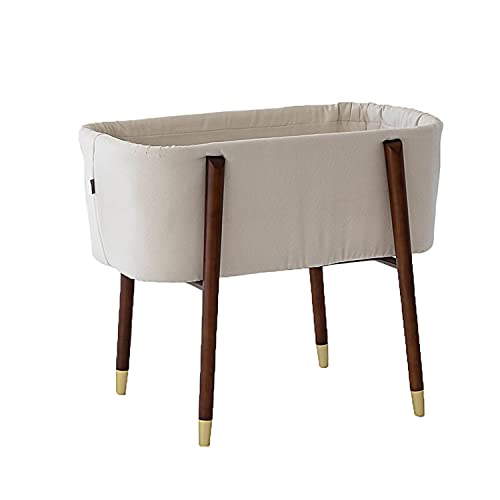 Image of TruBliss Sova Portable Baby Bassinet, Mid-Century Design with Extra Deep Walls for Newborns and Babies Safety, Includes 2 Fitted Sheets and Padded Mattress (Cream)