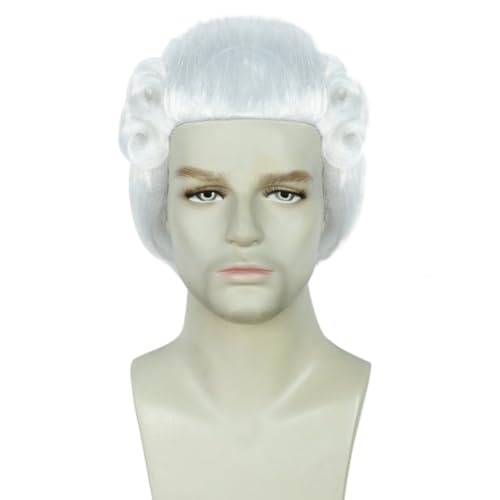 BEKIDER (+Hair Cap) Lawyer Wig Cosplay White Ponytail Wigs Men Colonial Wig Adult Judge Powdered Wigs Men Funny White Wavy Hair for Halloween Christmas Party Costume - Image 4