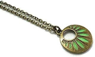 Green Carved Round Necklace Jewelry Glow In The Dark Bronzetone