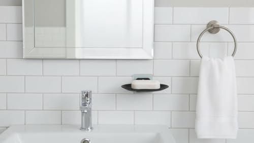 Image of KROYWEN 2Pcs Plastic Wall Mounted Soap Dish Adhesive Sponge Holder No-Drilling Soap Holder Stand for Shower, Bathroom and Kitchen (Black Soap Dish, 2)