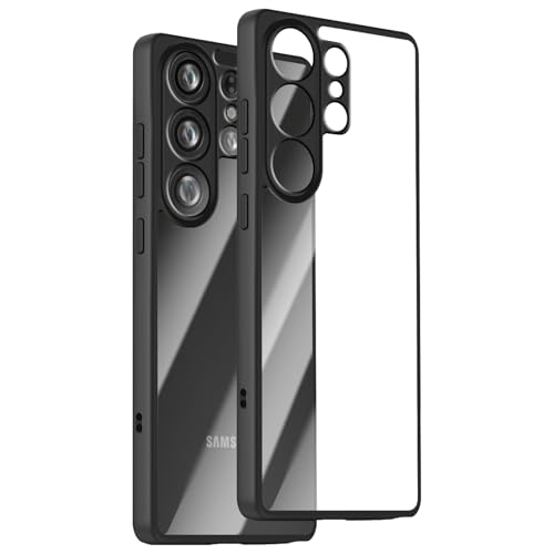 #Commissioniguadagnate<br>Cover per Samsung Galaxy S26 Ultra Antiurto Cellulare Paraurti Custodia Solida Colore Opaco Silicone TPU Telaio [Protezione Della Fotocamera] Anti Graffio PC Retro Trasparente Cover Nero