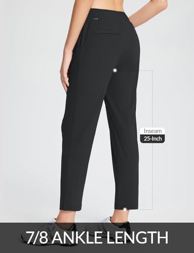 baleaf Women's Golf Pants 7/8 Stretch Travel Casual Work Ankle Pants Pockets Petite Black L2