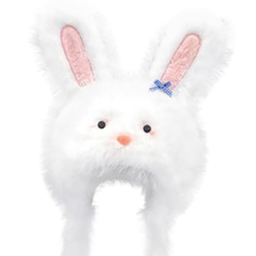 Rabbit Ear Hat Winter Plush with Windproof Strap for Outdoor Stage Performance Holiday Photo Props White4