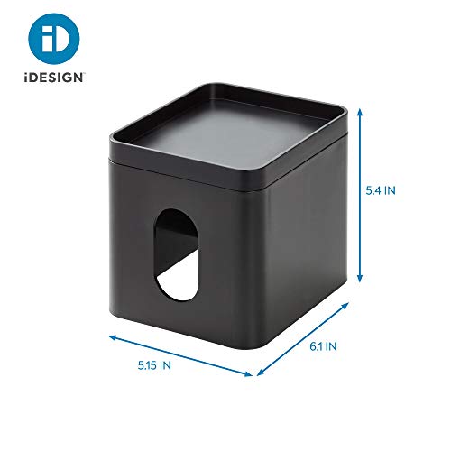 iDesign 28657ES Tissue Box Cover, Small Tissue Box Holder Made of Plastic, Cover for Box of Tissues with Tray for Jewellery and Makeup, Black, 15.5 cm x 13.1 cm x 13.7 cm