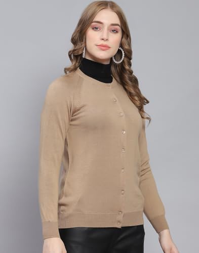 Image of Monte Carlo Women Regular Fit Full Sleeve Solid Round Neck Winter Cardigan (Pack of 1)