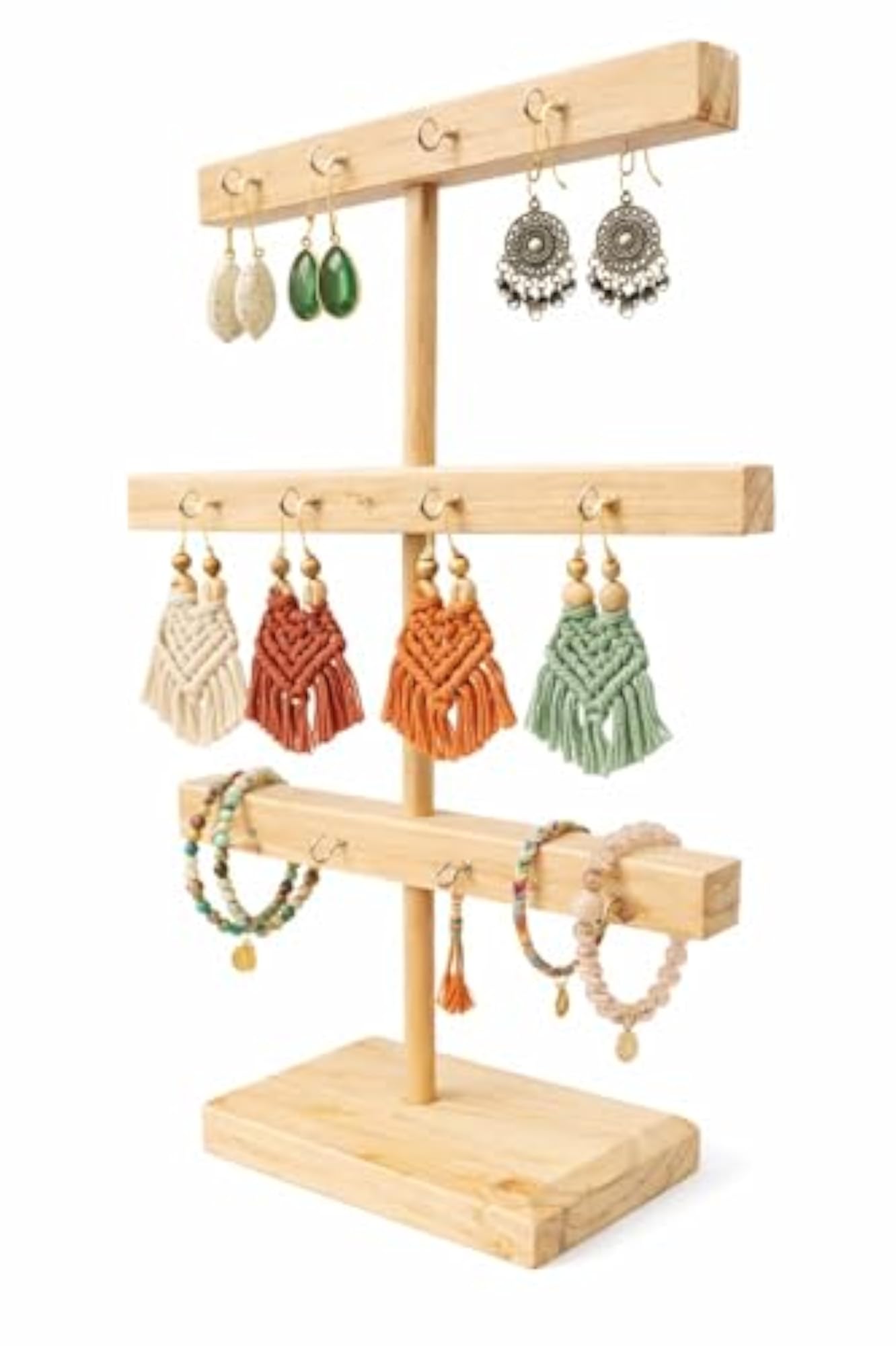 Wooden Jewelry Display Stand with Hooks