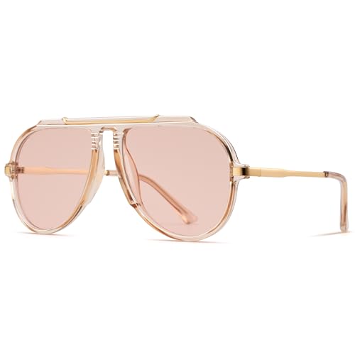 Pro Acme Oversized Aviator Sunglasses for Women Men 70s Retro Aviators Style with Tangle Free Top Bar DesignLight Pink Frame/Light Pink Lens