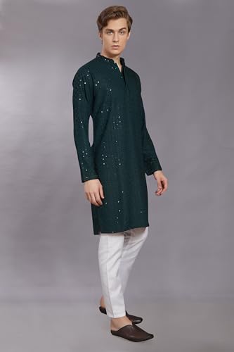 Image of DIVISIVE Men's Sequince Embroidered Cotton Blend Only Slim Fit Kurta