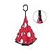 ALAZA Fashion Red Polka Dot Inverted Reverse Umbrella Double Layer Upside Down Car Stick Umbrella with C-shape Handle