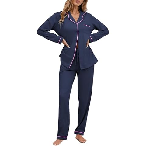Famulily Women's Casual Contrast Piping Pyjamas Cover