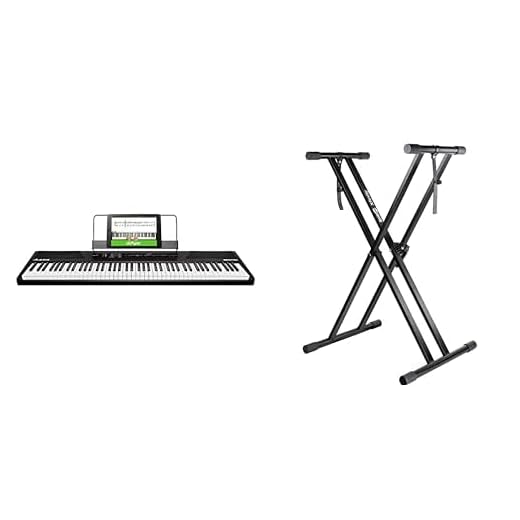 Alesis Recital | 88 Key Beginner Digital Piano/Keyboard with Full Size Keys & RockJam Xfinity Heavy-Duty, Double-X, Pre-Assembled, Infinitely Adjustable Piano Keyboard Stand with Locking Straps