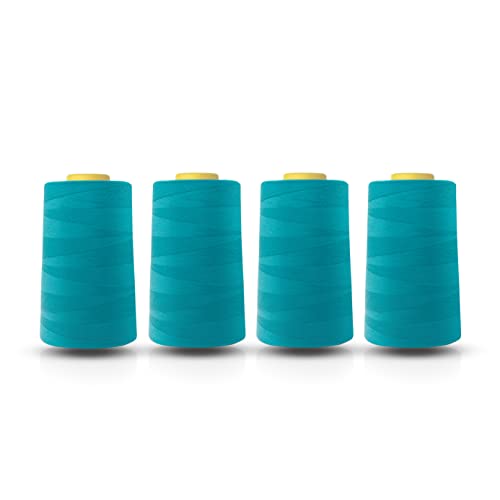Realm Lot de 4 cônes de fil polyester pour machine à coudre surjeteuse 5000 yards (4572 m) Blanc Noir Naturel Bleu marine Rouge Gris (Turquoise)